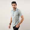 Men Greyish Blue Regular Fit Cotton Printed Casual Shirt
