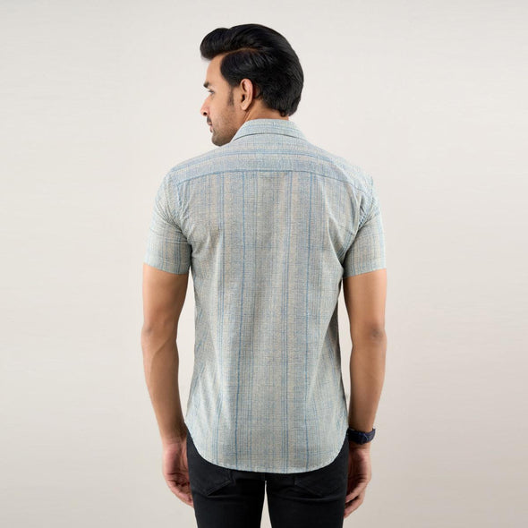 Men Greyish Blue Regular Fit Cotton Printed Casual Shirt