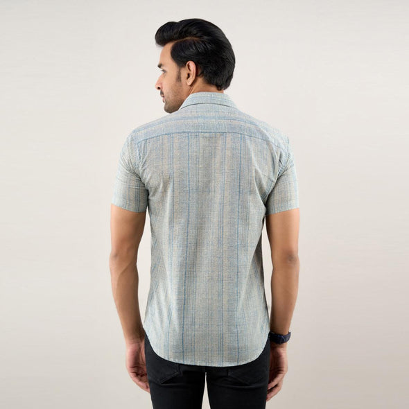 Men Greyish Blue Regular Fit Cotton Printed Casual Shirt - Frionkandy