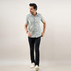 Men Greyish Blue Regular Fit Cotton Printed Casual Shirt