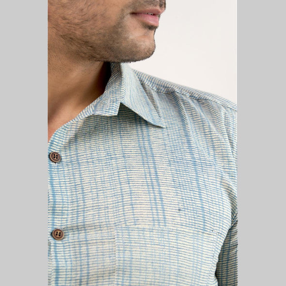 Men Greyish Blue Regular Fit Cotton Printed Casual Shirt