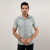 Men Greyish Blue Regular Fit Cotton Printed Casual Shirt
