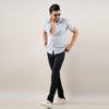 Men Greyish Blue Regular Fit Cotton Floral Casual Shirt