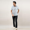 Men Greyish Blue Regular Fit Cotton Floral Casual Shirt
