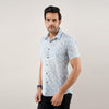 Men Greyish Blue Regular Fit Cotton Floral Casual Shirt