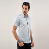 Men Greyish Blue Regular Fit Cotton Floral Casual Shirt