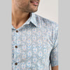 Men Greyish Blue Regular Fit Cotton Floral Casual Shirt