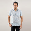 Men Greyish Blue Regular Fit Cotton Floral Casual Shirt