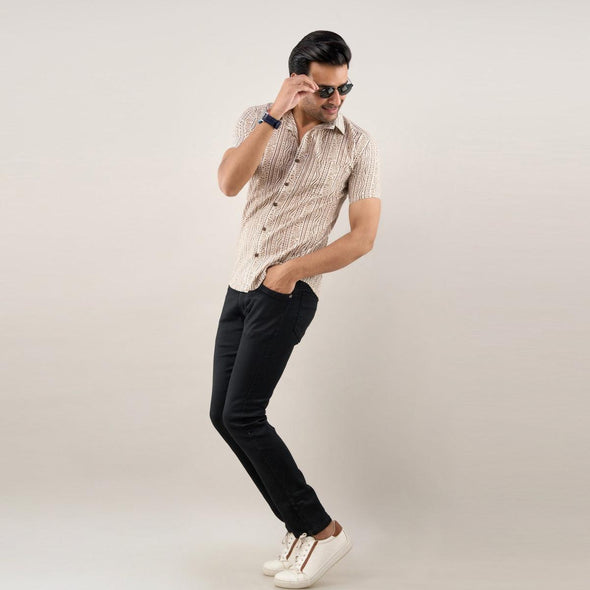 Men Brown Regular Fit Cotton Ethnic Casual Shirt