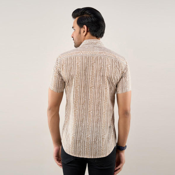 Men Brown Regular Fit Cotton Ethnic Casual Shirt