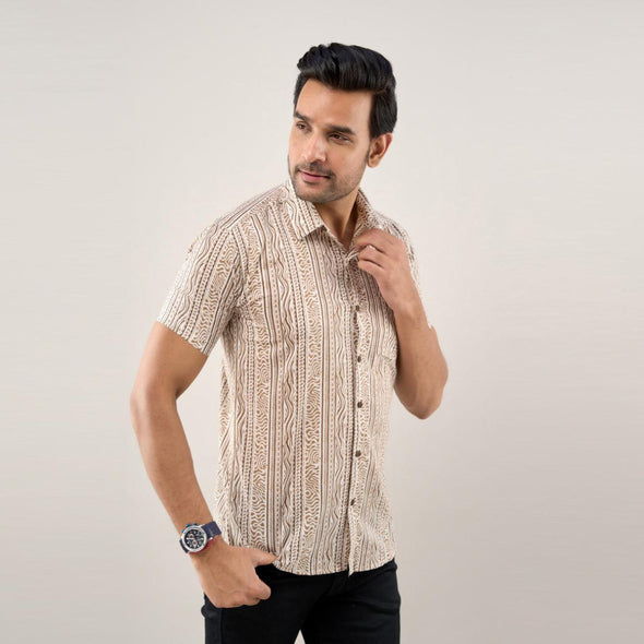 Men Brown Regular Fit Cotton Ethnic Casual Shirt