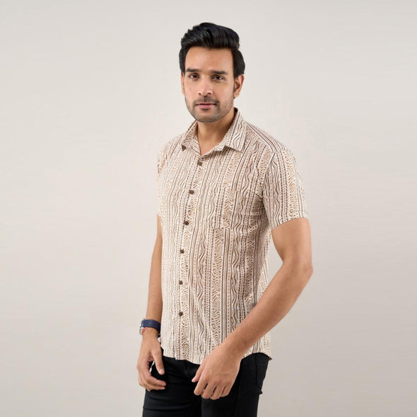 Men Brown Regular Fit Cotton Ethnic Casual Shirt