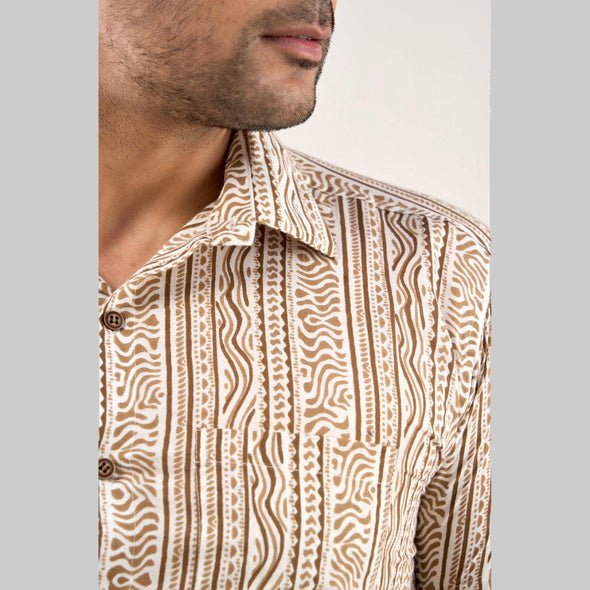 Men Brown Regular Fit Cotton Ethnic Casual Shirt