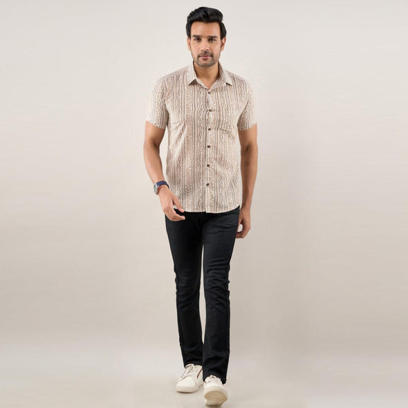 Men Brown Regular Fit Cotton Ethnic Casual Shirt