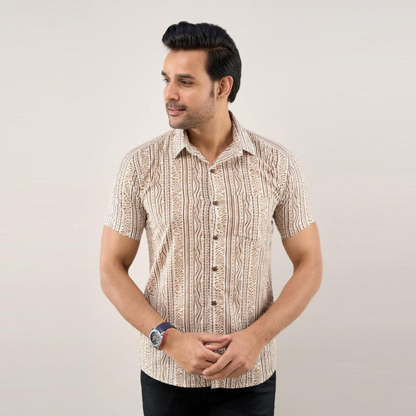 Men Brown Regular Fit Cotton Ethnic Casual Shirt