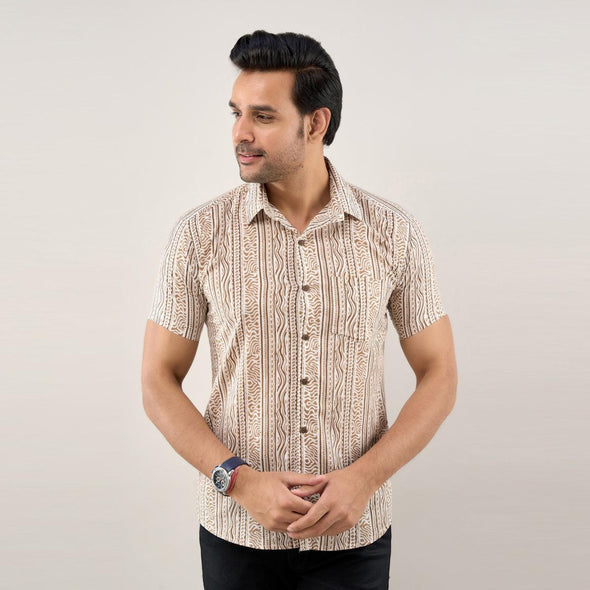 Men Brown Regular Fit Cotton Ethnic Casual Shirt - Frionkandy