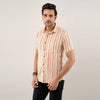 Men Cream Regular Fit Cotton Striped Casual Shirt