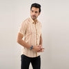 Men Cream Regular Fit Cotton Striped Casual Shirt - Frionkandy