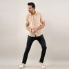 Men Cream Regular Fit Cotton Striped Casual Shirt