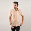 Men Cream Regular Fit Cotton Striped Casual Shirt