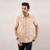 Men Cream Regular Fit Cotton Striped Casual Shirt - Frionkandy