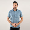 Men Navy Blue Regular Fit Cotton Striped Casual Shirt