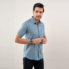 Men Navy Blue Regular Fit Cotton Striped Casual Shirt