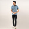 Men Navy Blue Regular Fit Cotton Striped Casual Shirt