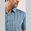 Men Navy Blue Regular Fit Cotton Striped Casual Shirt