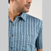 Men Navy Blue Regular Fit Cotton Striped Casual Shirt
