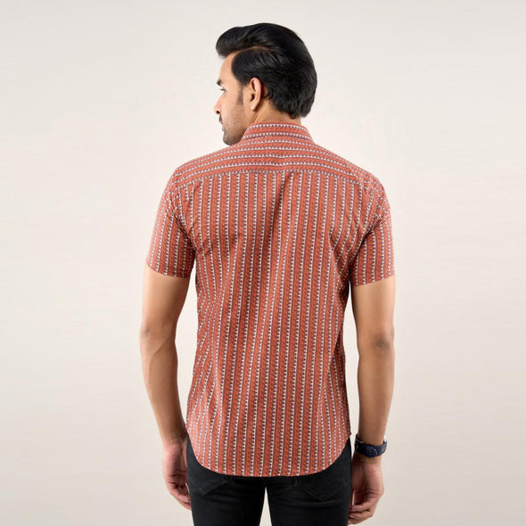 Men Brown Regular Fit Cotton Striped Casual Shirt