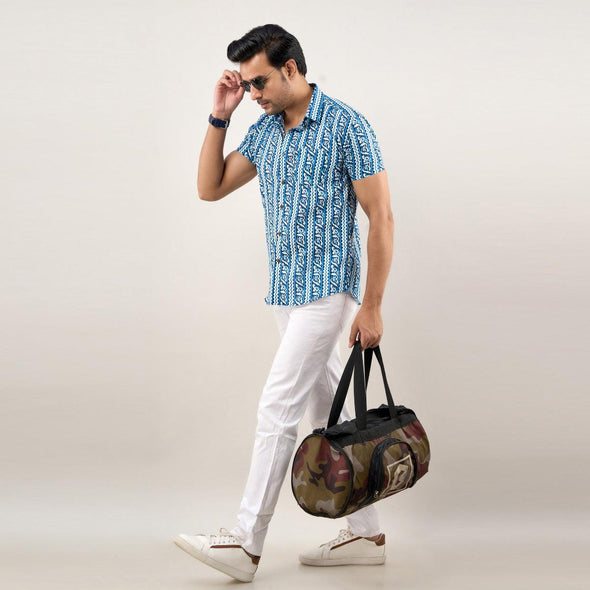 Men Blue Regular Fit Cotton Printed Casual Shirt
