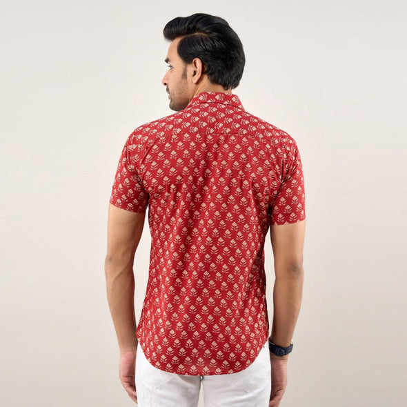 Men Maroon Regular Fit Cotton Floral Casual Shirt