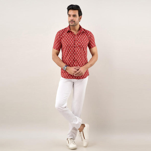Men Maroon Regular Fit Cotton Floral Casual Shirt