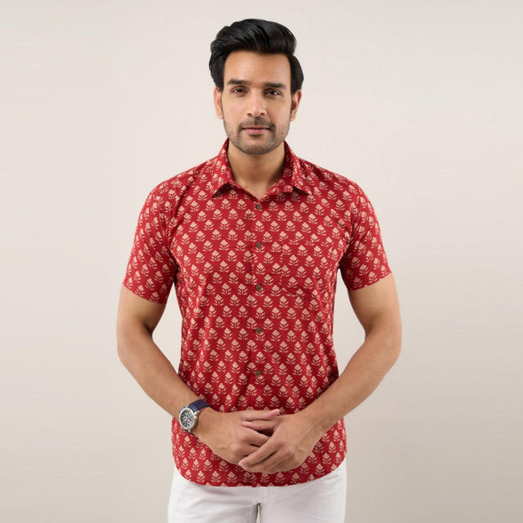 Men Maroon Regular Fit Cotton Floral Casual Shirt