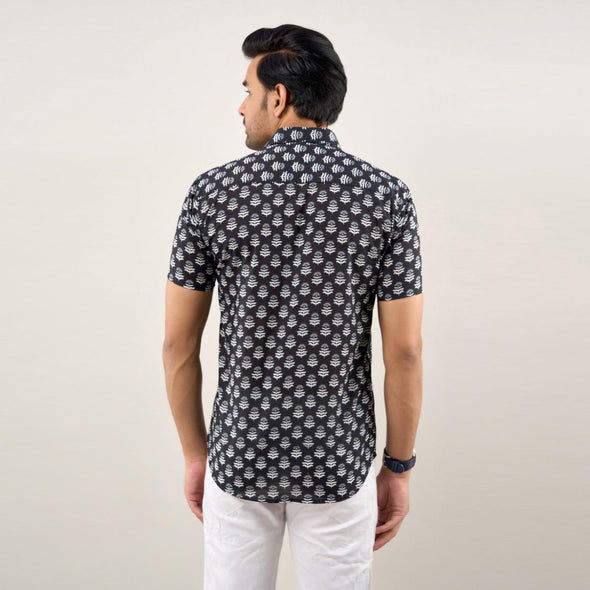 Men Black Regular Fit Cotton Floral Casual Shirt