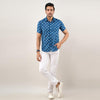 Men Indigo Blue Regular Fit Cotton Printed Casual Shirt (SHKN1036)