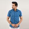 Men Indigo Blue Regular Fit Cotton Printed Casual Shirt (SHKN1036)