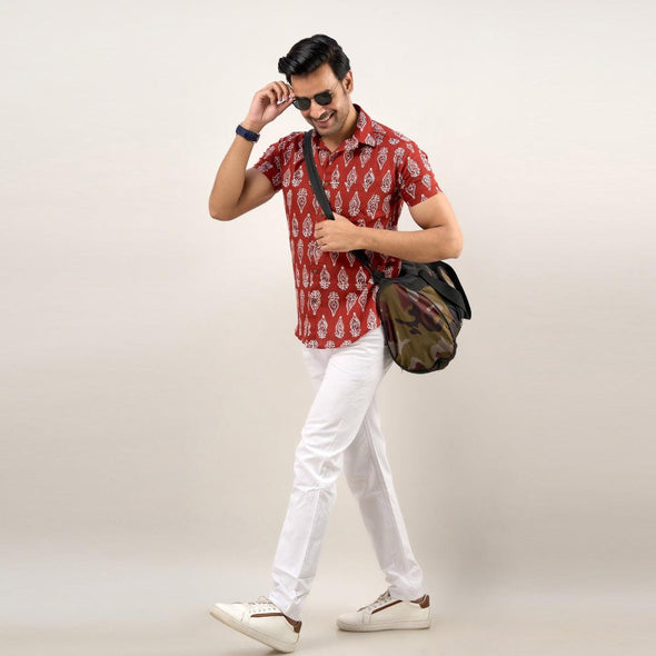 Men Maroon Regular Fit Cotton Ethnic Casual Shirt
