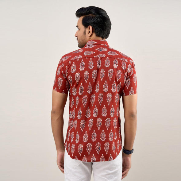 Men Maroon Regular Fit Cotton Ethnic Casual Shirt