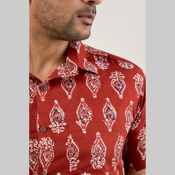 Men Maroon Regular Fit Cotton Ethnic Casual Shirt - Frionkandy