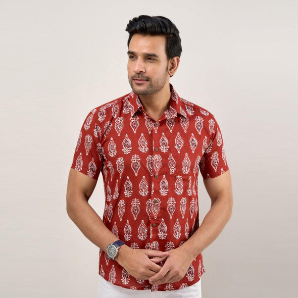Men Maroon Regular Fit Cotton Ethnic Casual Shirt