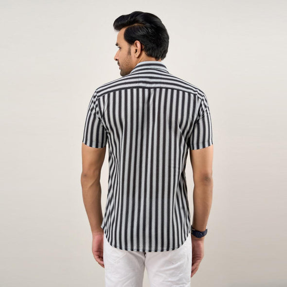 Men Black Regular Fit Cotton Striped Casual Shirt