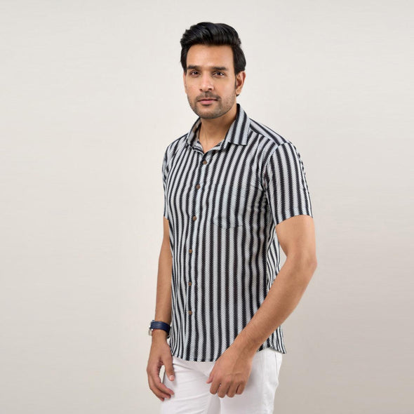 Men Black Regular Fit Cotton Striped Casual Shirt