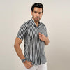 Men Black Regular Fit Cotton Striped Casual Shirt