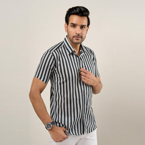 Men Black Regular Fit Cotton Striped Casual Shirt