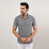 Men Black Regular Fit Cotton Striped Casual Shirt