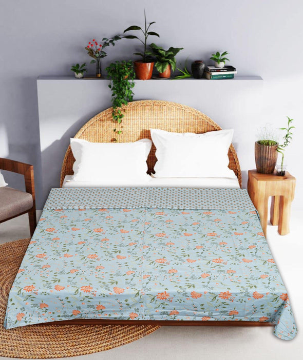 Sky Floral Print 240 TC Cotton Double Bed Dohar (SHKR1015) - Frionkandy