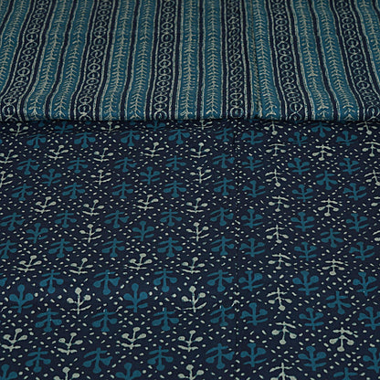 Navy Floral Print 240 TC Cotton Double Bed Dohar (SHKR1017) - Frionkandy