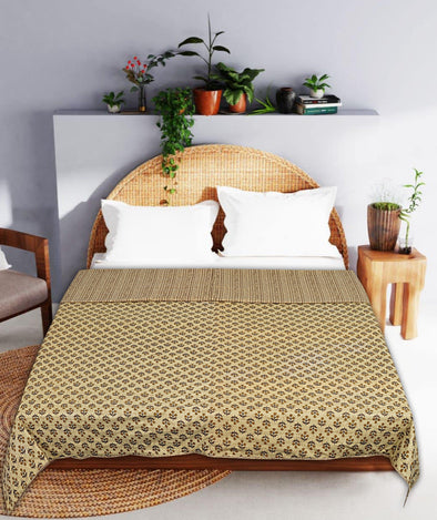 Yellow Floral Print 240 TC Cotton Double Bed Dohar (SHKR1018) - Frionkandy